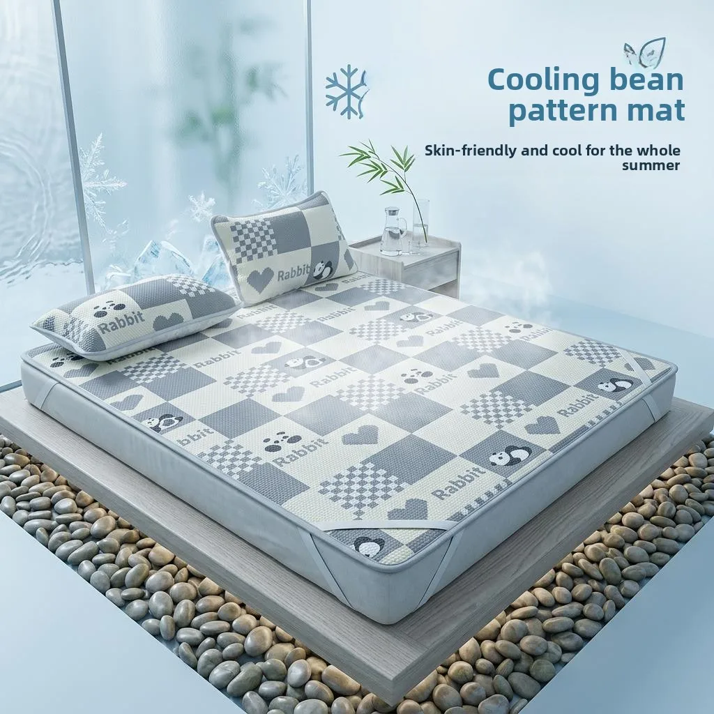 natural-latex-ice-silk-cooling-mat-summer-new-arrival-student-dormitory-mattress-three-piece-set-cool-bean-bean-cooling-mat