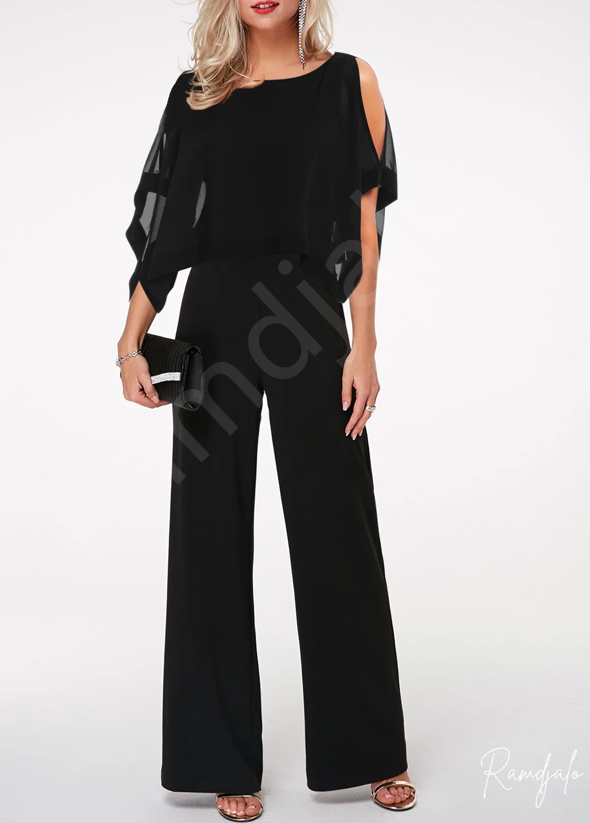 Customized Black Chiffon Mother of the Bride Pantsuit Cape Sleeves Formal Wedding Attire Plus Size Evening Outfit for Special