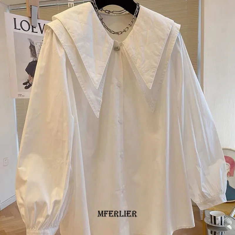 Plus Size 6XL 140KG Women Spring Shirt Collar Lady White Sweet Top Women Long sleeve Oversized Shirt Big Women Top