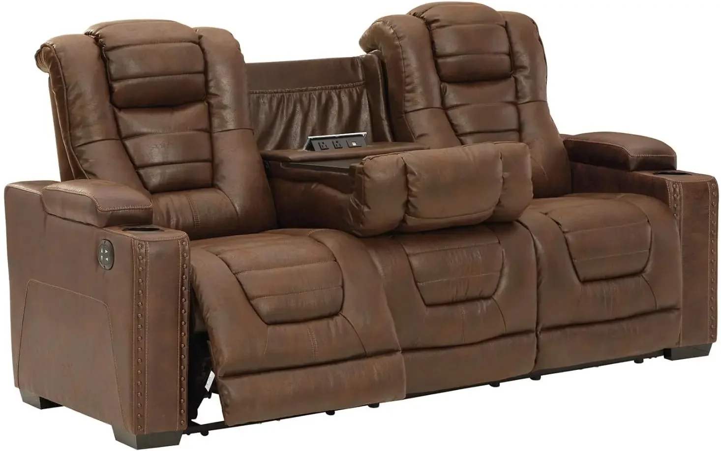 Signature Design by Ashley Owner's Box Faux Leather Power Reclining Sofa with Adjustable Headrest, Brown