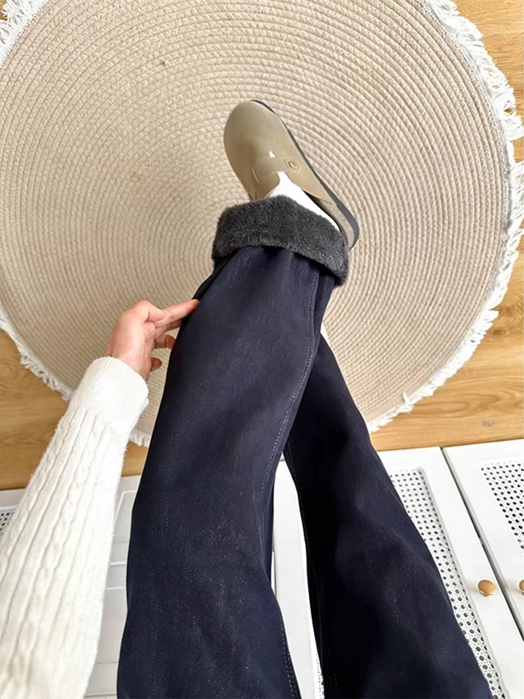 

Мужские джинсовые джинсы на подкладке Cleanfit, зимние свободные прямые широкие брюки с высокой талией, утягивающие брюки с микро-расклешенными штанами