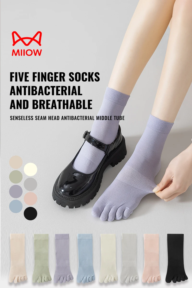 MiiOW Women Five Finger Socks Yoga Pilates Sock Breathable Mesh Deodorant Antibacterial Split Toe Sock Fitness Cotton Sport Sock