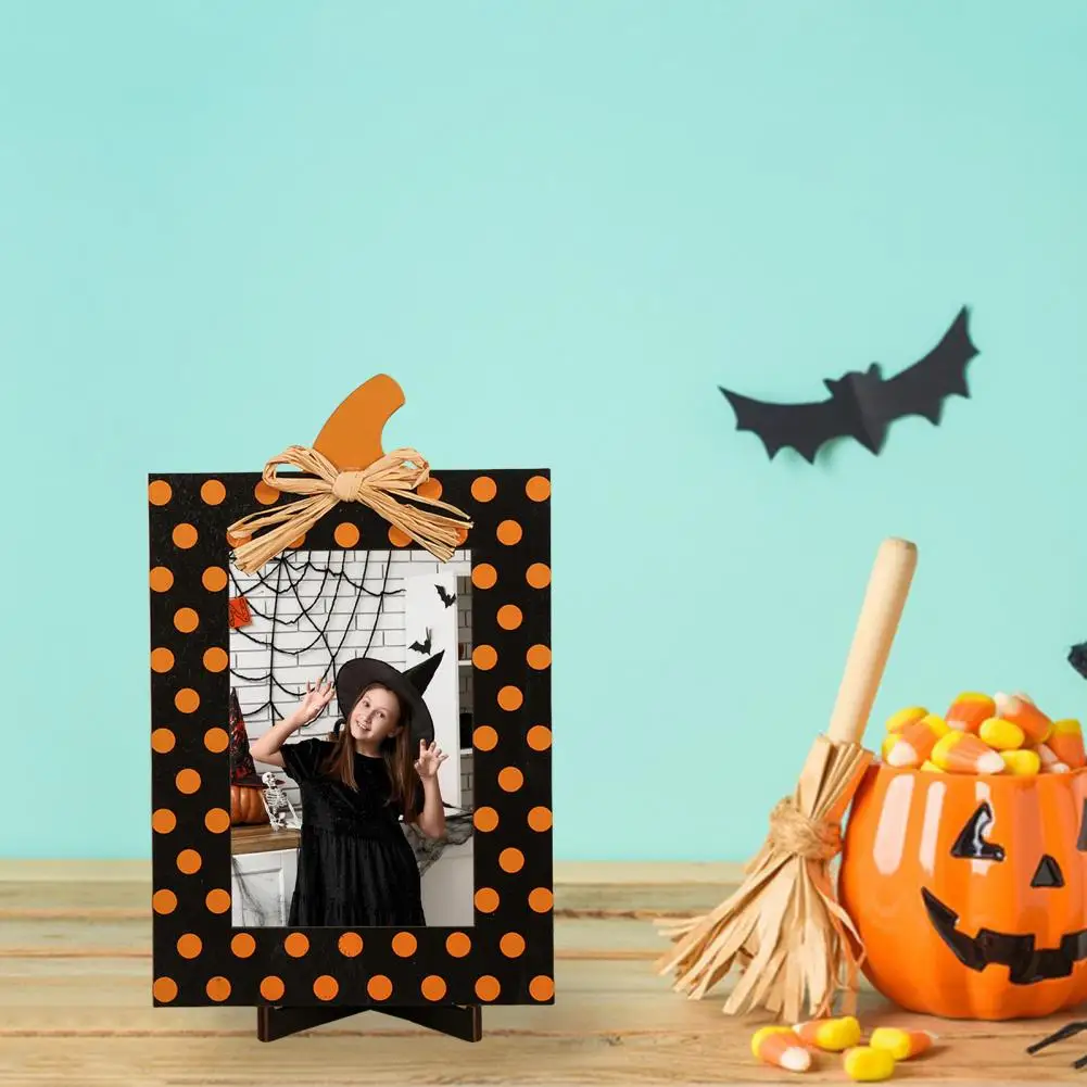 Pumpkin Patterned Picture Frame Rustic Halloween Wooden Photo Frames Pumpkin Decorations for Farmhouse Tabletop Indoor Party