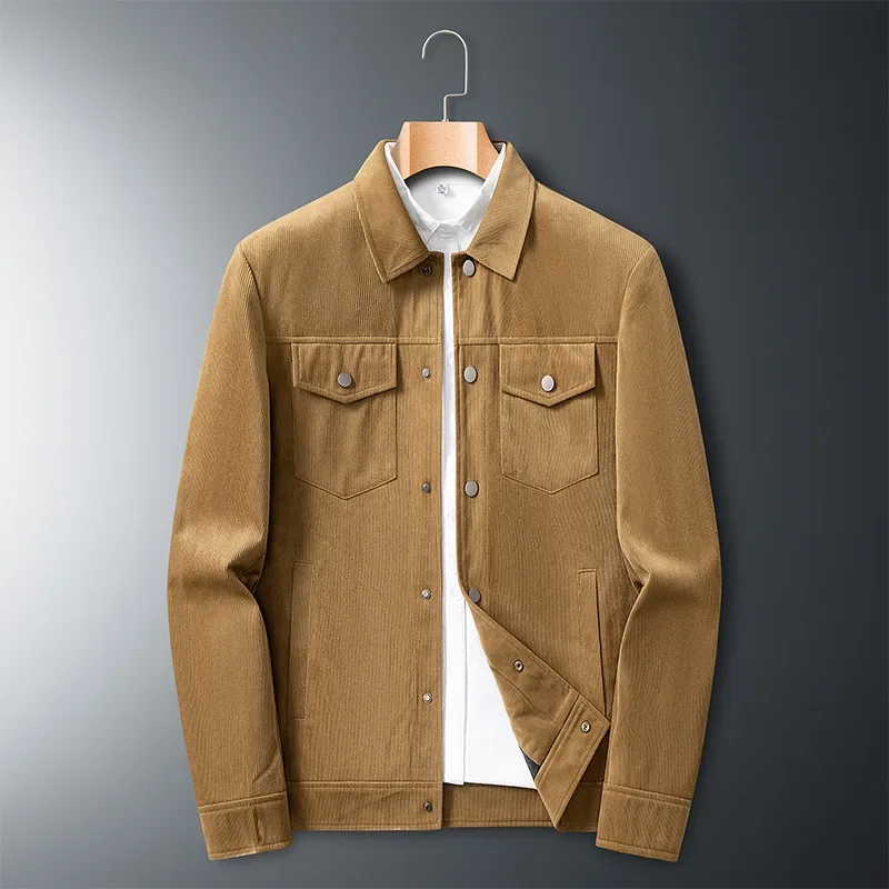 

2023 Men's Corduroy Jacket Autumn New Loose Simple All-Matching Polo Collar Jacket