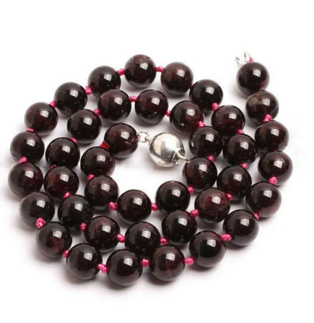 

Handmade 8mm Natural Wine Red Garnet Round Gemstone Beads Necklace 18"