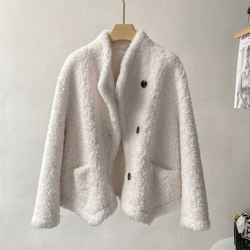 

Autumn and Winter Genuine Wool Sheep Fleece Coat Composite Leather and Wool Integrated Lamb Fur Grass Fur Coat Women's Short