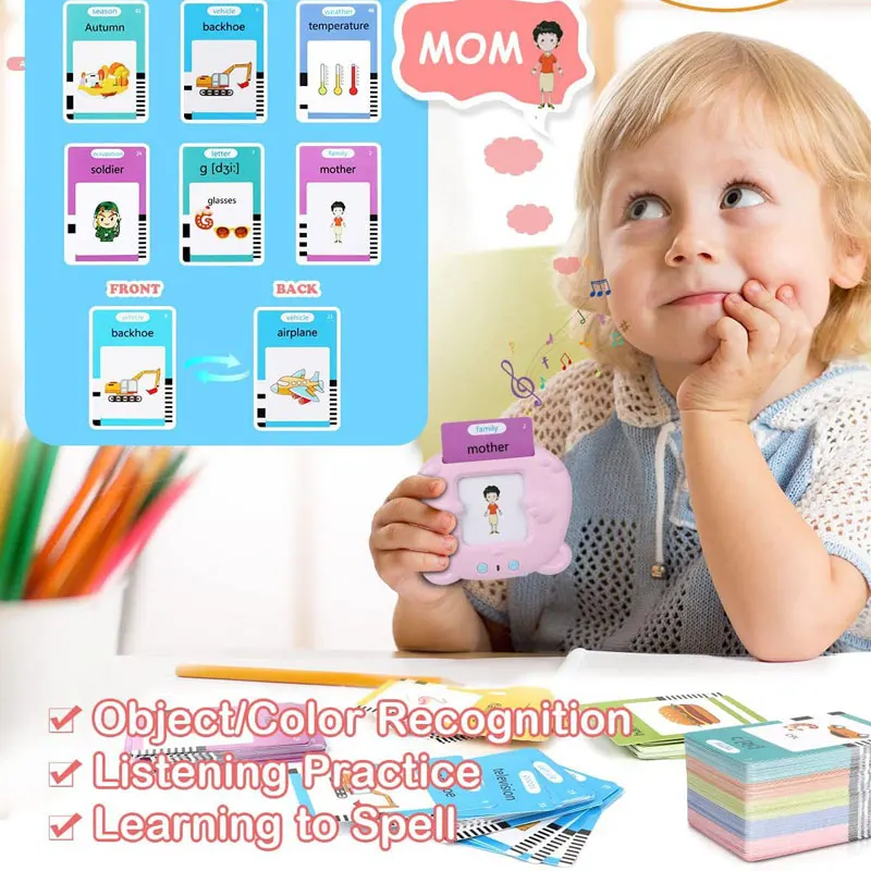 Montessori Educatief Leren Flash Card Draagbare Elektronische Audioboek Kinderen Speelgoed Leren Engels Voor Kinderen