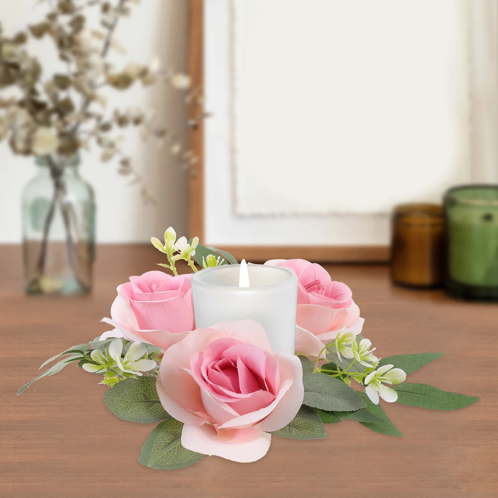 

Artificial Rose Ring for Pillars Floral Wreath Holder Decorative Tabletop Centerpiece Wedding Ceremony Decoration