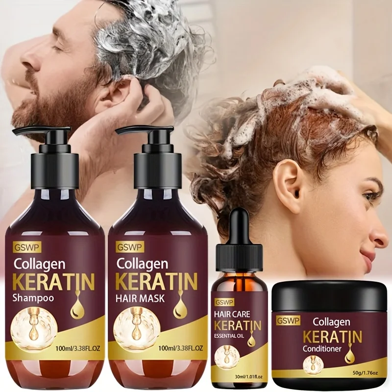 

GSWP Keratin Care Set: Deeply moisturizes and protects the hair scalp, reducing frizz and split ends.100g+100g+50g+30ml