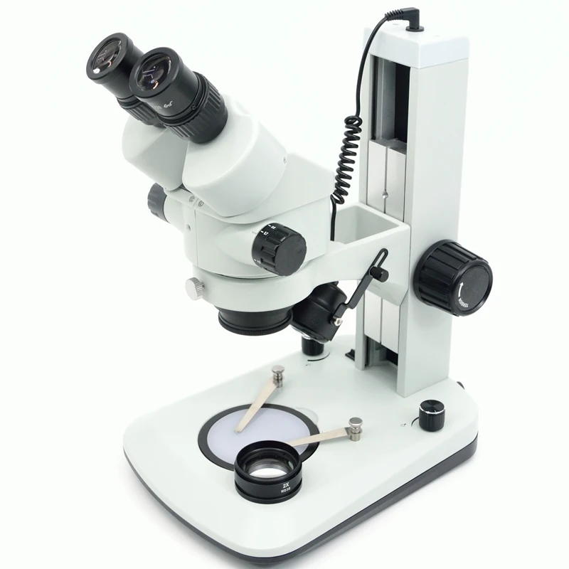 Imagem -04 - Microscópio Binocular Estereofônico do Zumbido do Suporte da Trilha de Fyscope 7x45x com Lente Dupla do Barlow das Luzes 2.0x 0.5x do Diodo Emissor de Luz