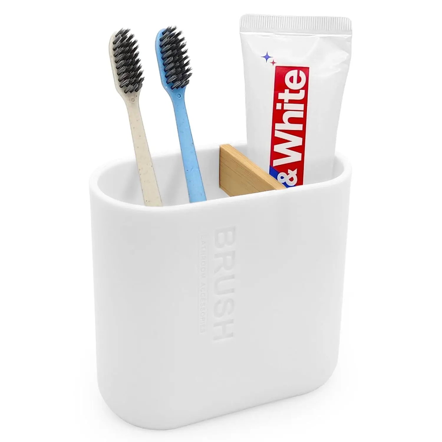 

Toothbrush Holder with Bamboo Divider,Detachable for Easy Cleaning Multi-Functional Storage,2 Slots Electric Toothbrush and Toot