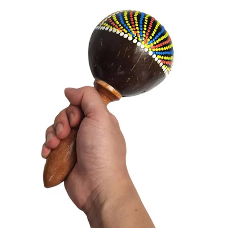 1pc Natural Coconut Shell Sand Hammer Shaker Hand Handmade Maracas Professional Percussion Musical Instrument For Boys And Girls