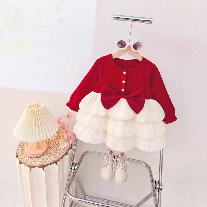 

Girls' Dress Spring and Autumn Children's Wear Princess Dress Sweet and Stylish First Birthday Dress Baby Girl Birthday Dress