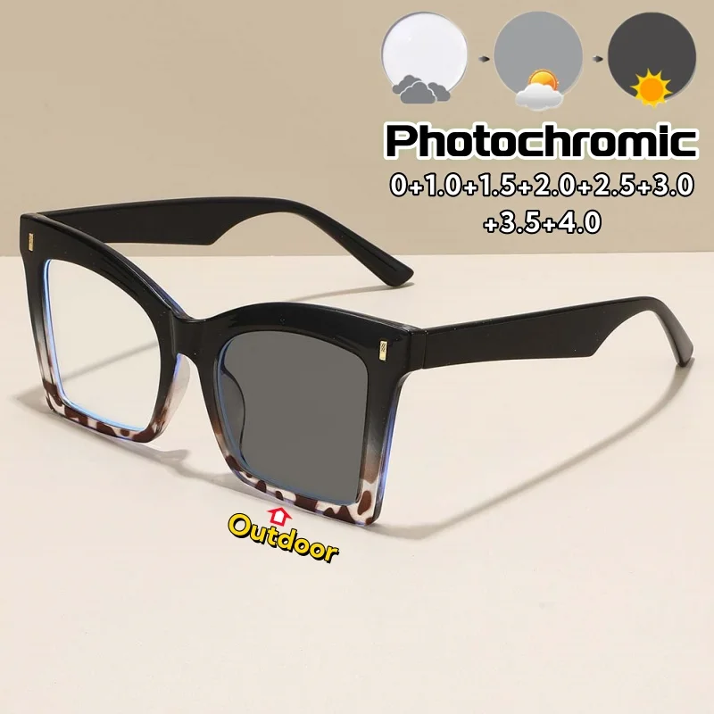 

Fashion Square Oversized Reading Glasses Anti Blue Light Eyewear Outdoor Photochromic Presbyopic Eyeglasses Unisex Protect Eyes