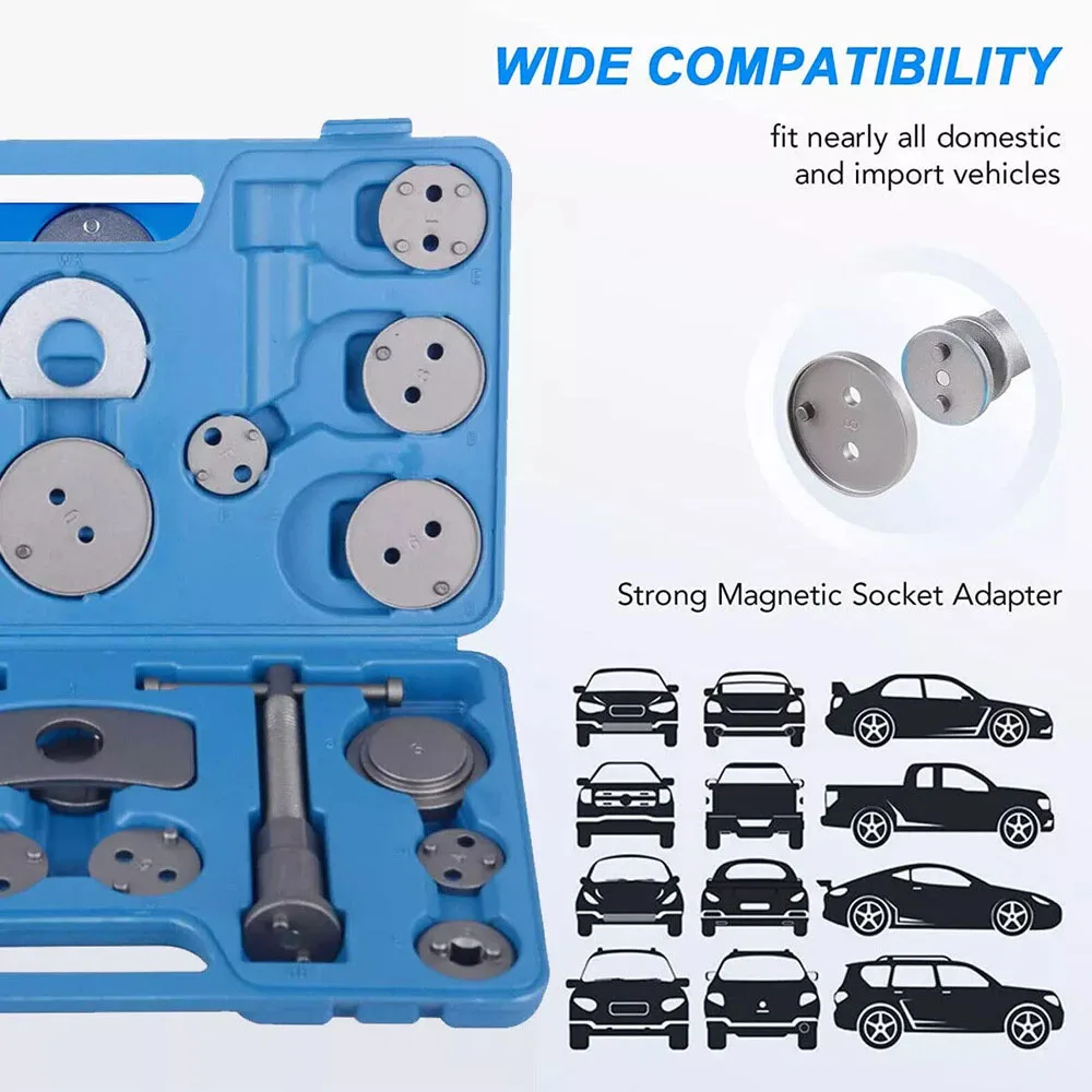 22Pcs Universal Car Disc Brake Caliper Rewind Back Brake Piston Compressor Tool Kit Set For Audi BMW Ford Garage Repair Tools