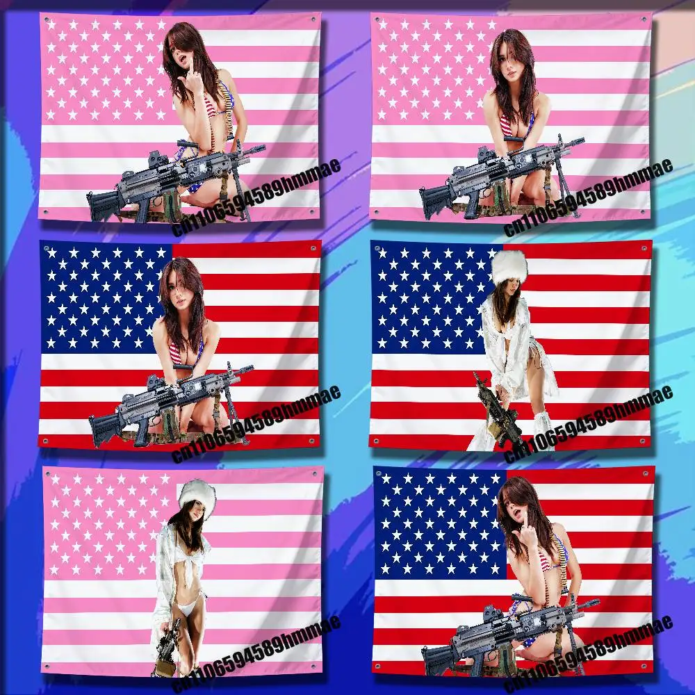 

For Wo Ater Dark Girl M249 M4A1 GUN America USA Flag 150*200cm 60*110cm 100*150cm 50*70cm Outdoor Wall Banner Tapestry Cover