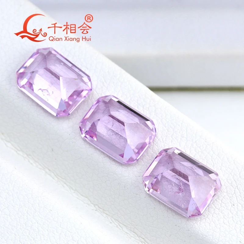 

Emerald cut Lab Grown Lavender purple Color Yttrium Aluminum Garnet Gem Stone with Cultivated Tsavorite Inclusions YAG jewelry