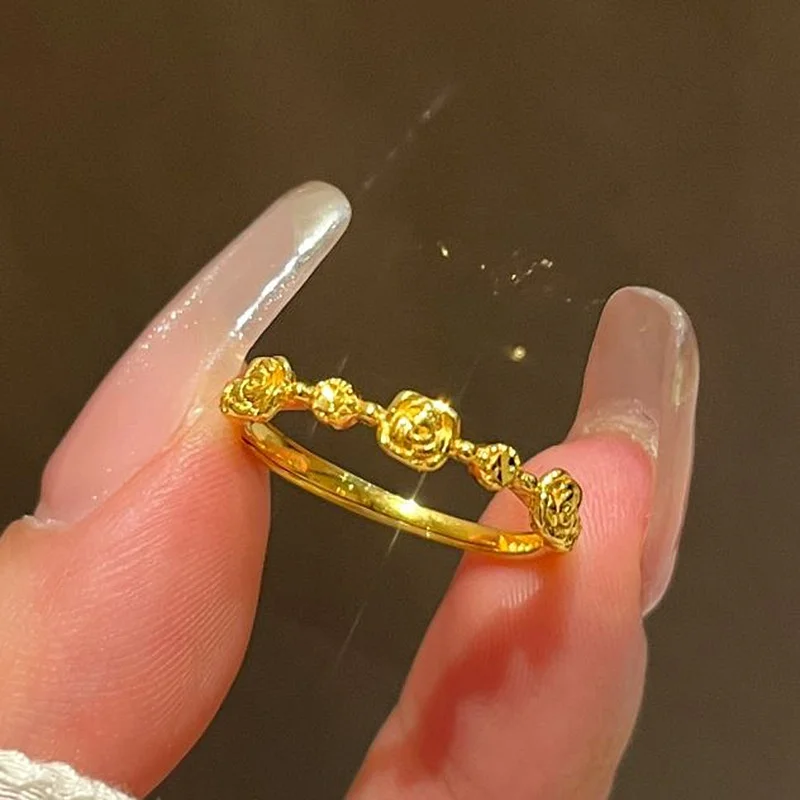 

Golden Rose Color Ring for Women Luxury Vintage Court Sle Small Flower Finger Ring Faionable Accory Lady's Jewelry