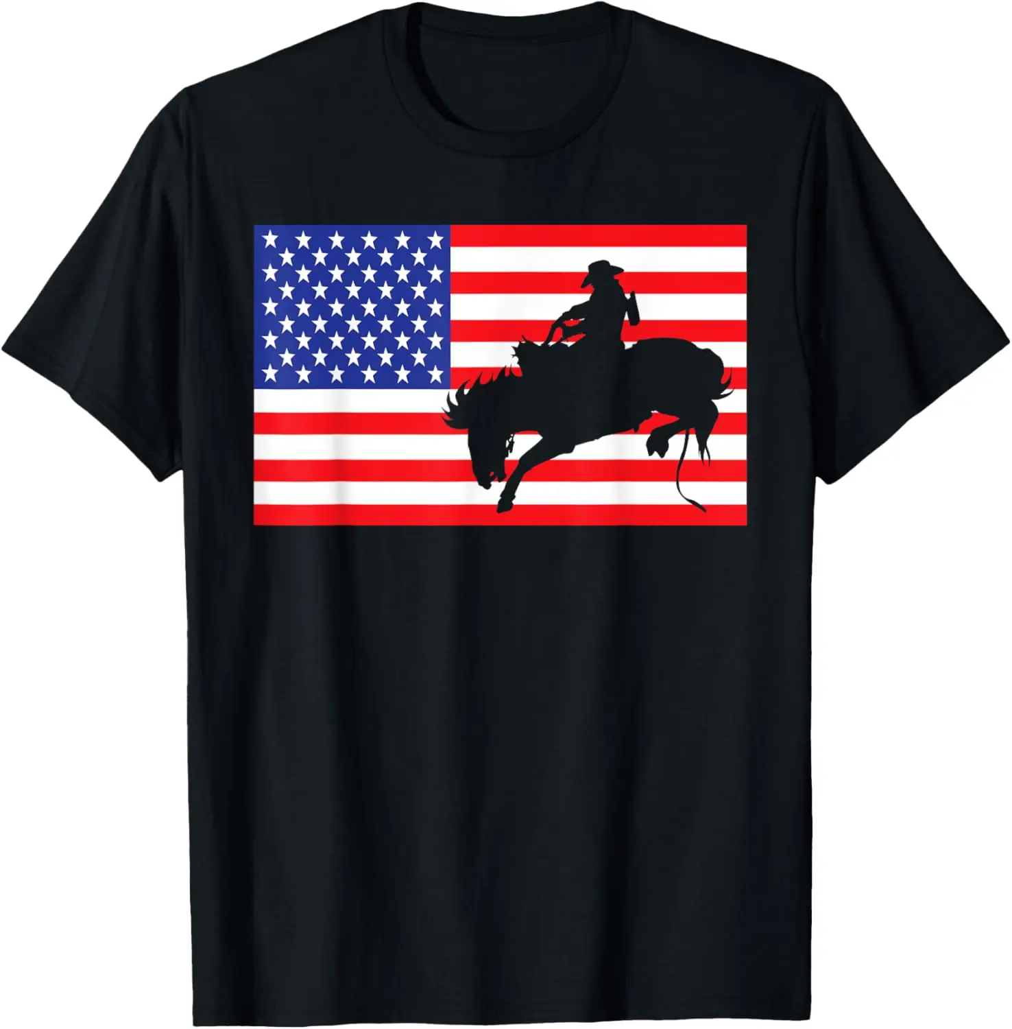 

Rodeo USA American Flag Bull Rider Cow Cowboys 4th Of July T-Shirt