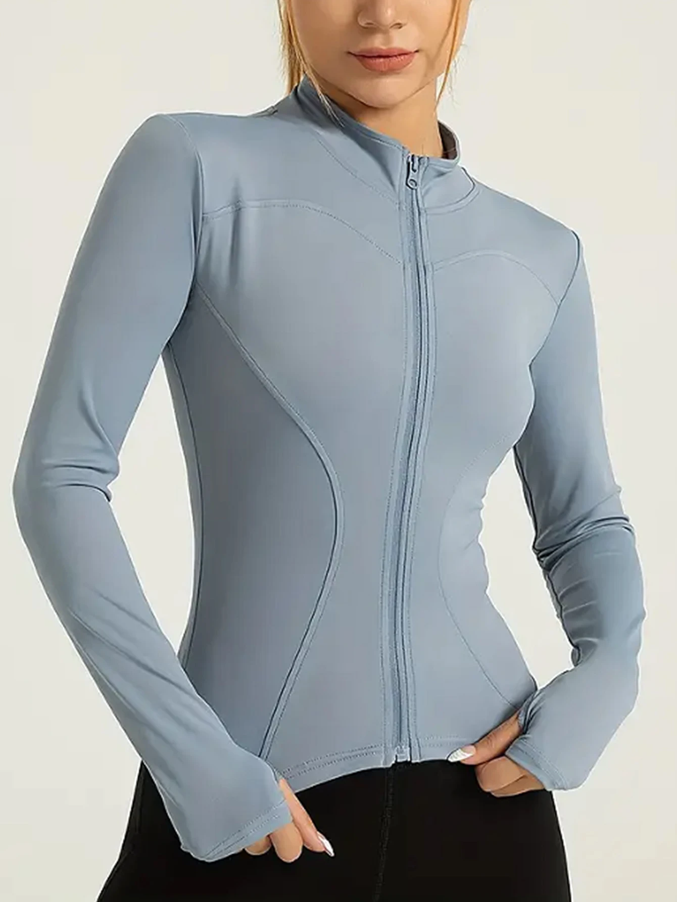 ملابس اللياقة البدنية بأكمام طويلة للسيدات على الإنترنت المشاهير التخسيس الوقوف طوق سترة رياضية ملابس التدريب التخسيس الجري #2