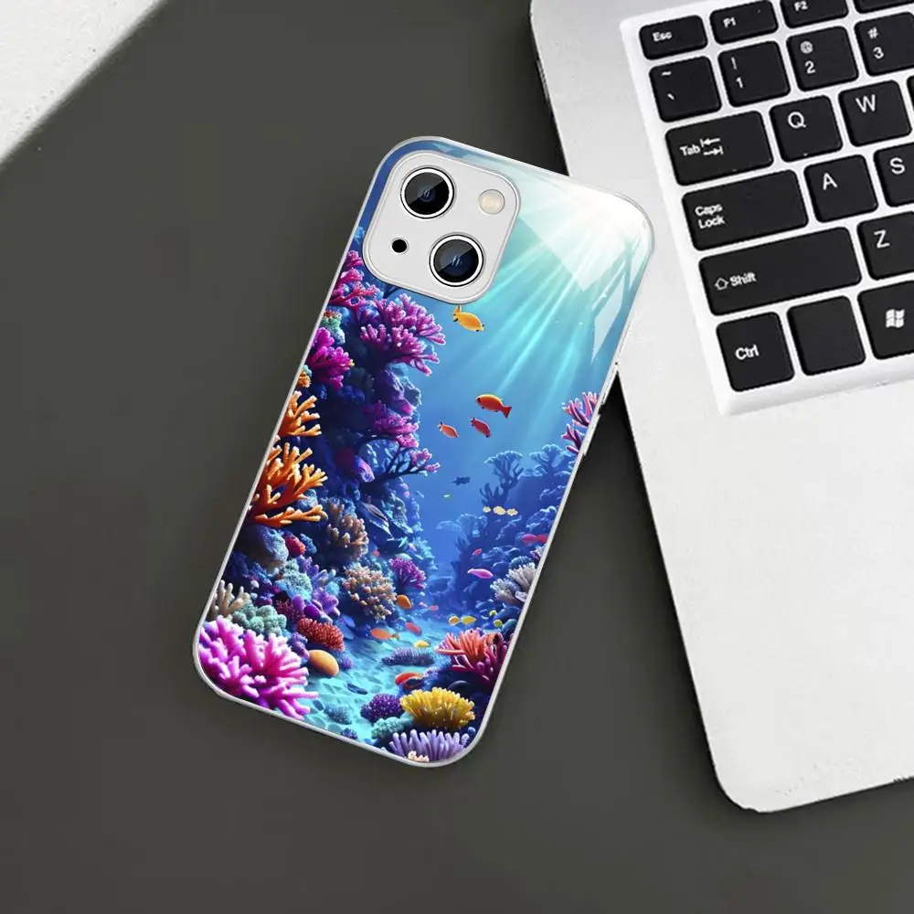 Ocean Sea coral Phone Case Tempered Glass For iphone 14 13 12 11 Pro Mini XS MAX 14Plus X XS XR Cover