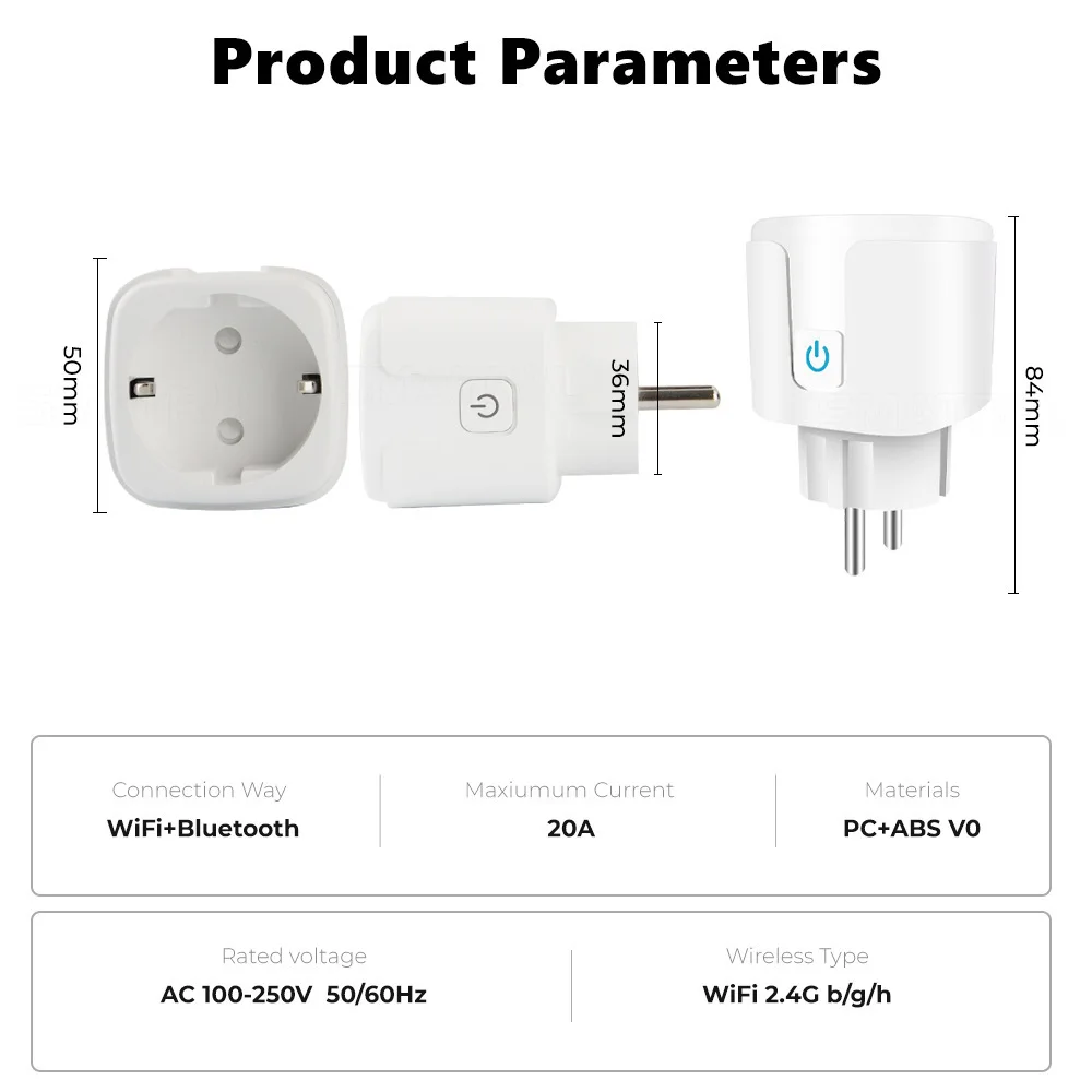 Matter WiFi Smart 16A/20A Plug EU Smart Socket presa di corrente elettrodomestico per HomeKit SmartThings funziona con Siri Alexa