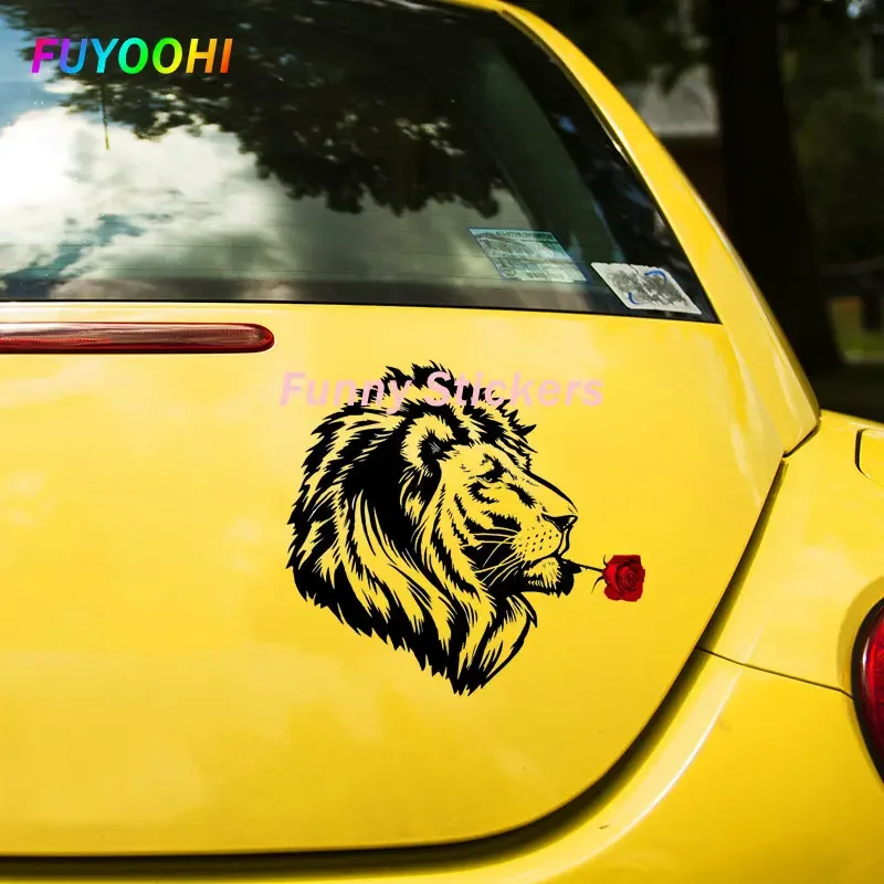 FUYOOHI Play Stickers A Lion with A Rose In Its Mouth Car Sticker Vinyl Decal Waterproof Decors for Motorcycle Bumper Laptop