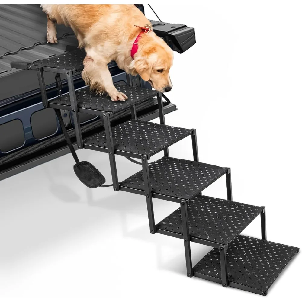 Saker Sakerplus Escalera para perros grande para automóvil: rampa plegable de 5 escalones, antideslizante, adecuada para escaleras portátiles para perros en automóviles, camiones y SU