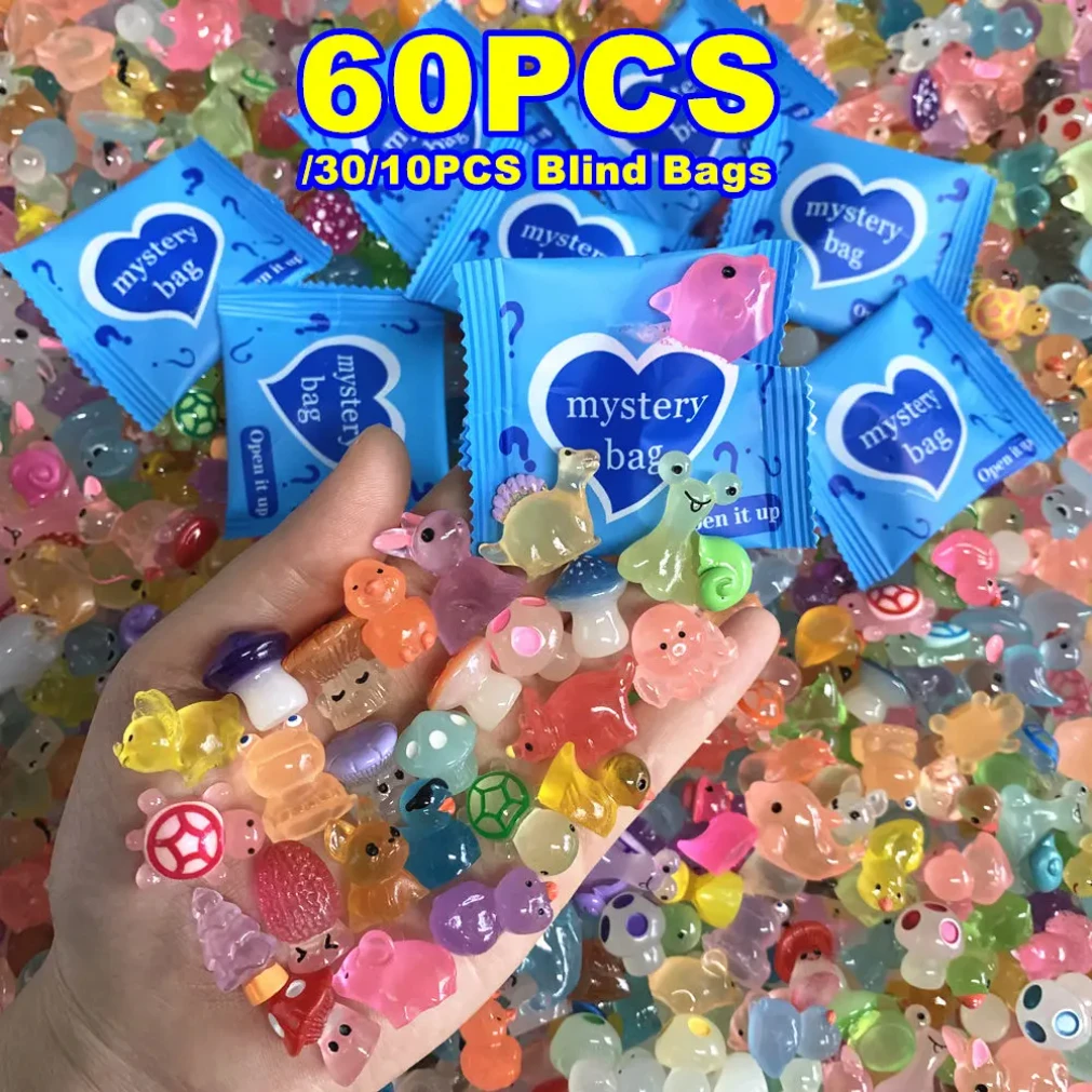 

10/30/60PCS Surprise Blind Bags Luminous Animal Mushroom Figurines Miniature Mystery Bag For Potted Dollhouse Fairy Garden Decor
