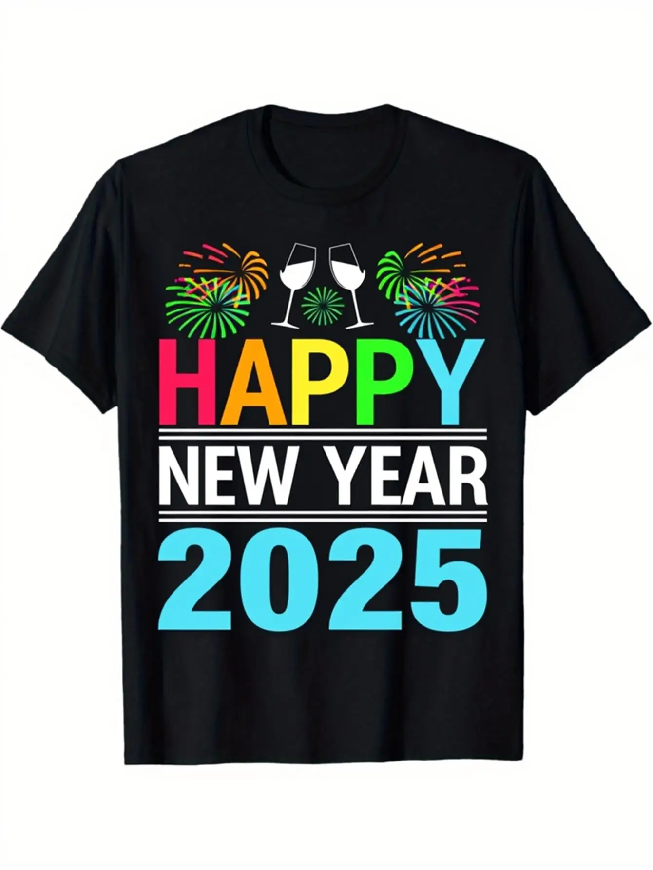 

2025 Fireworks Celebration T-Shirt - Unisex Short Sleeve, Knit Texture, Medium Stretch All-Season Tee