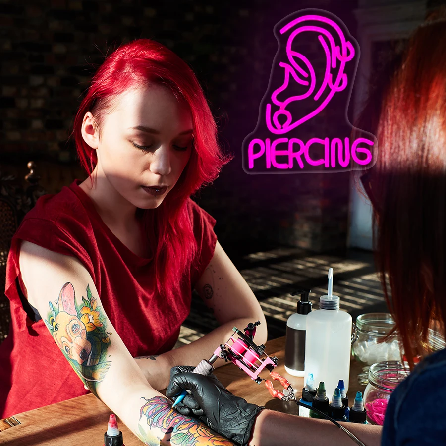 علامة النيون لثقب الأذن، LED الإبداعية الأذن القرط ضوء النيون، الوشم استوديو الحلاق صالون تدليك سبا متجر النيون ضوء الديكور #3