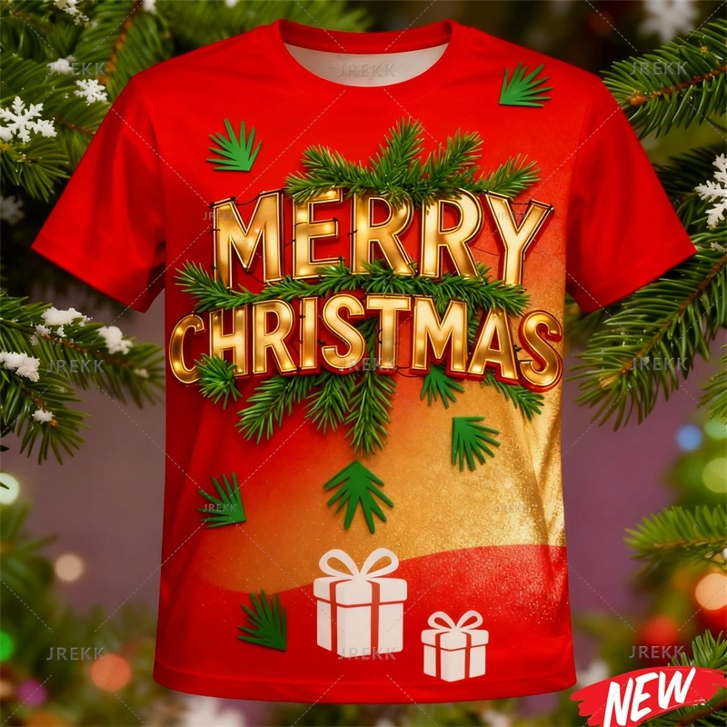 

Футболка с Рождеством, мужская и женская футболка с 3d принтом, рождественские футболки с героями мультфильмов, 2026, новогодняя фестивальная футболка с коротким рукавом и круглым вырезом