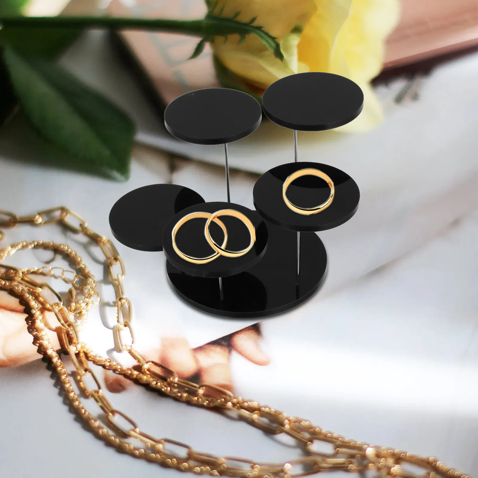 Round Multi-Platform Acrylic Jewelry Display Stand Clear Riser for Rings Earrings Pendants Desktop Retail Display Shelf