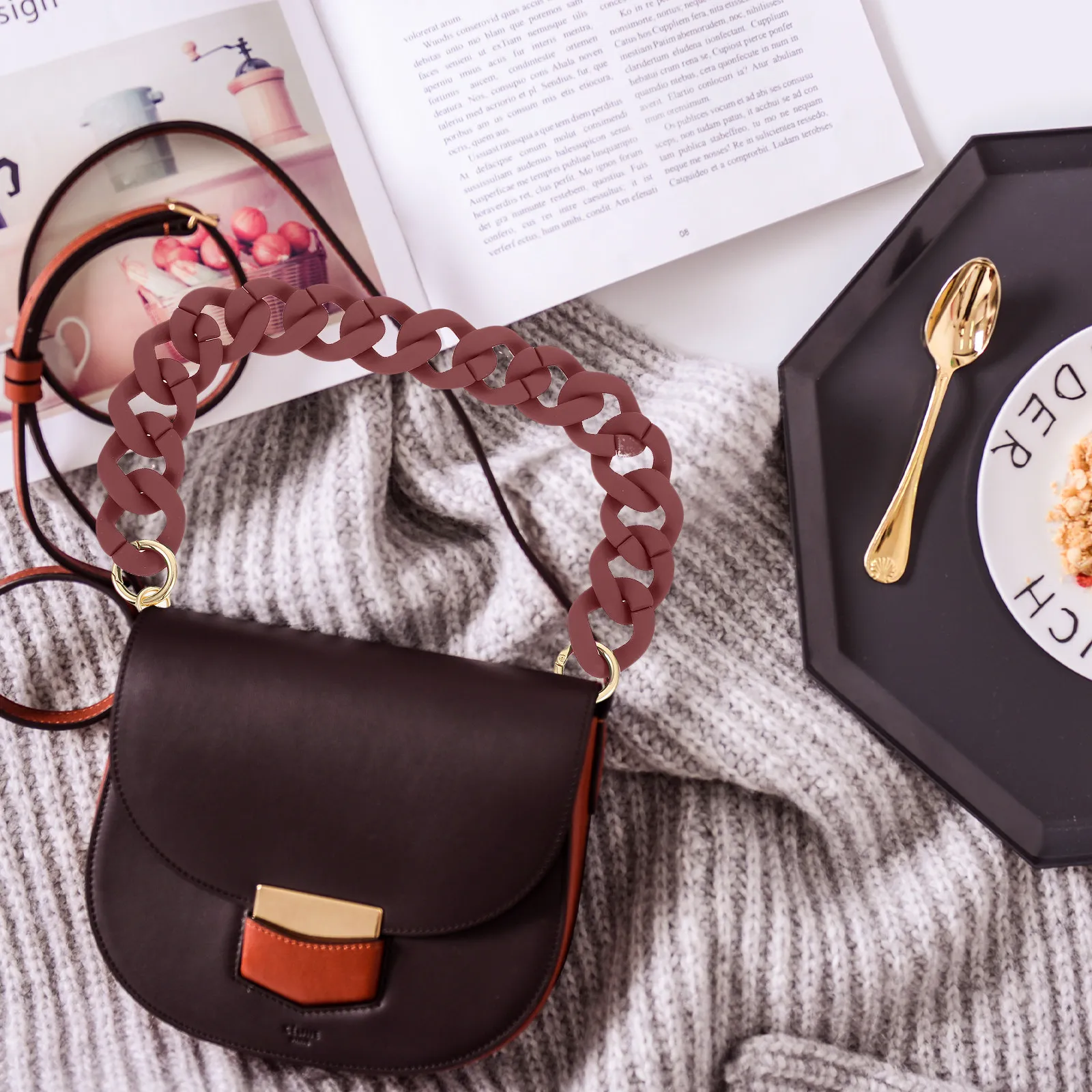1Pcs Chunky Contrast Color Acrylic Bag Chain Replacement for Underarm Single Shoulder Handbag DIY Decorative Chain Stylish