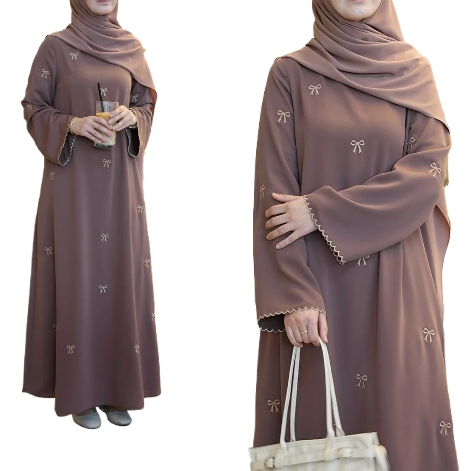 

Элегантная длинная юбка 2026 года с вышивкой в виде банта-бабочки, абайя для путешествий и отдыха (без хиджаба), в наличии