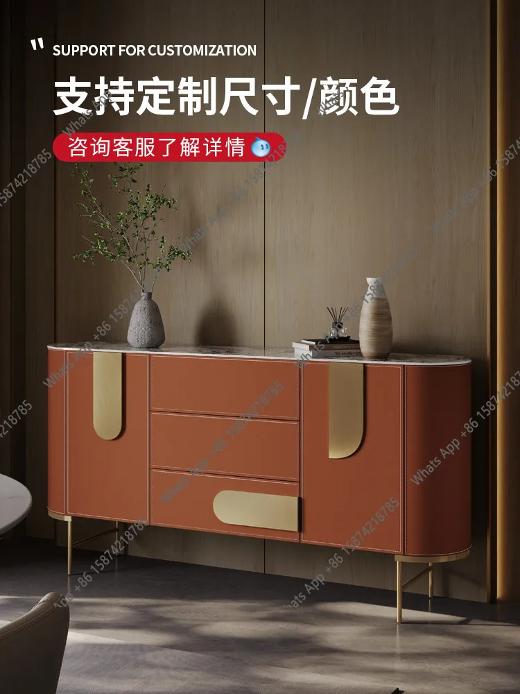 Italian light luxury dining, side cabinet, saddle leather, rock slab, secret cabinet, living room partition storage, foyer entry