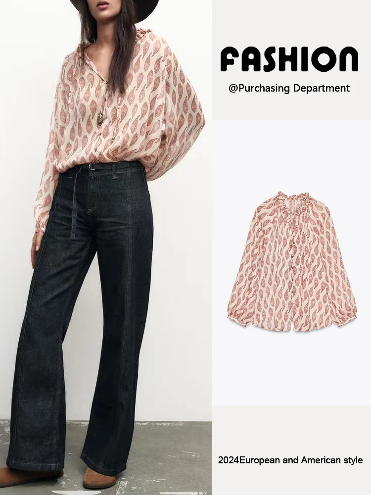 

Новинка весенней коллекции: женская рубашка с элегантным принтом в металлических тонах, длинными рукавами, отложным воротником, для офиса, стандартный крой.