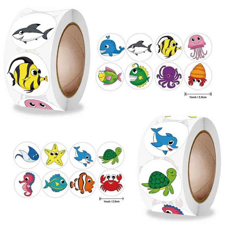 100-500PCS Children's Stickers Small Animal Stickers New Rolling Packaging Lables Sticker Roll Pack Stickers for Kids TZ300