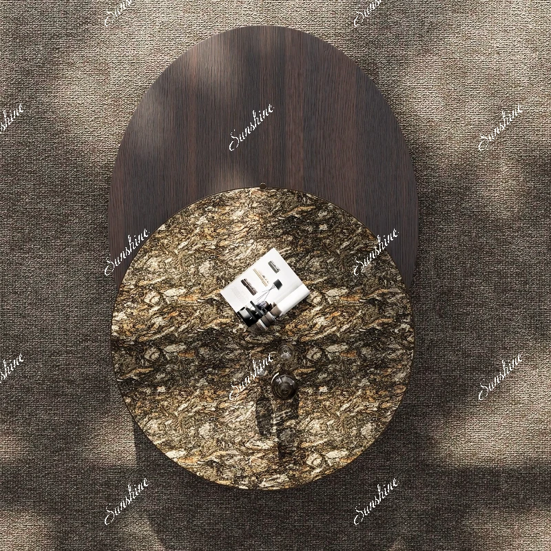 Natural luxury stone round coffee table platinum diamond marble, rotating coffee table combination