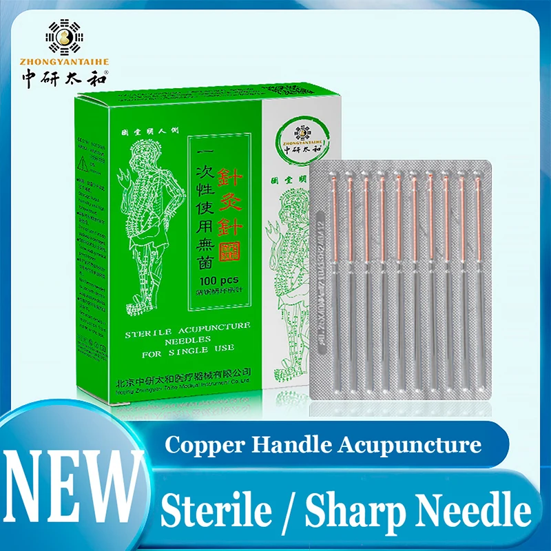 

100 Pcs Disposable Copper Handle Acupuncture Needle Without Tube Sterile / Sharp Needle Acupuncture Individual Package Tin Foil