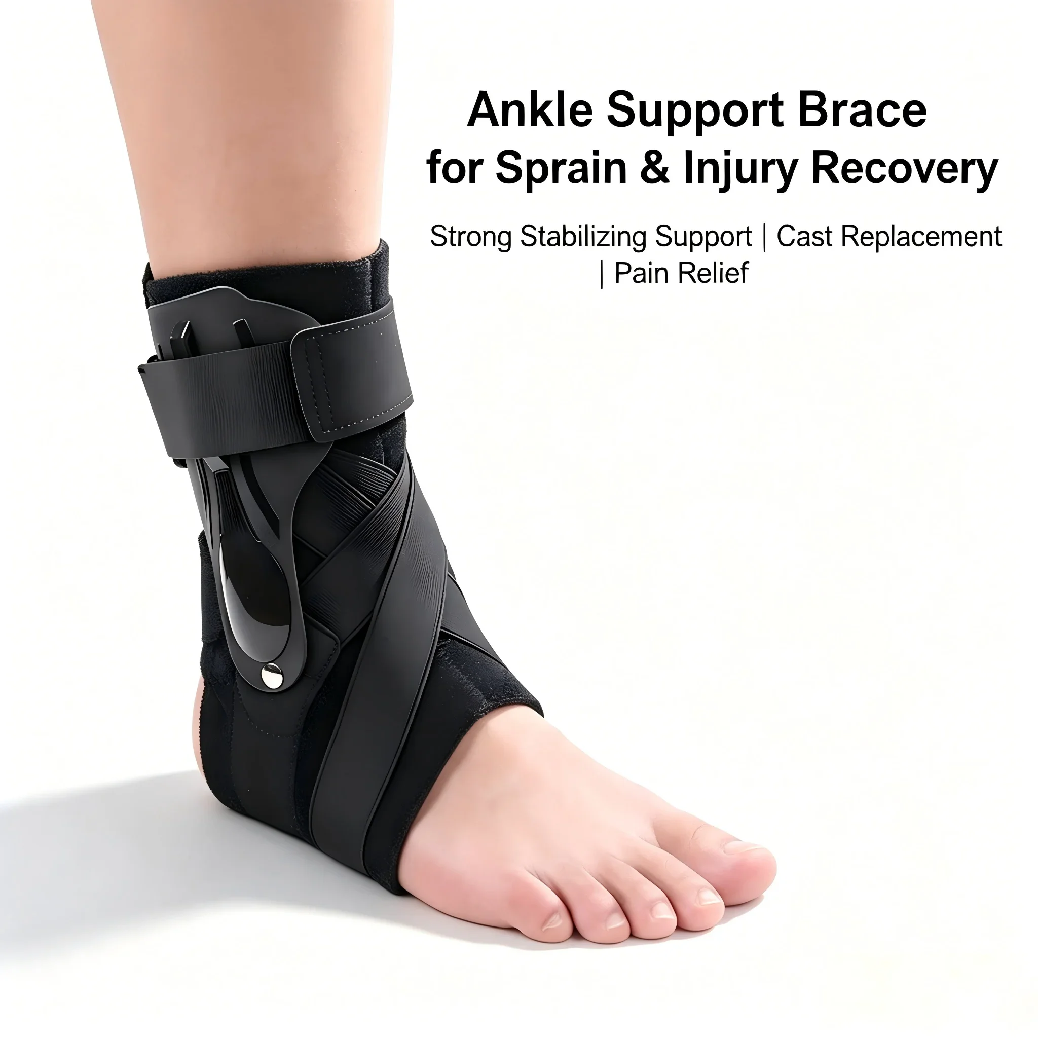 Ankle Brace with Dual Plate Stabilizers, Adjustable Support for Sprained Ankle & Tendonitis, Breathable Stabilizer for Men Women