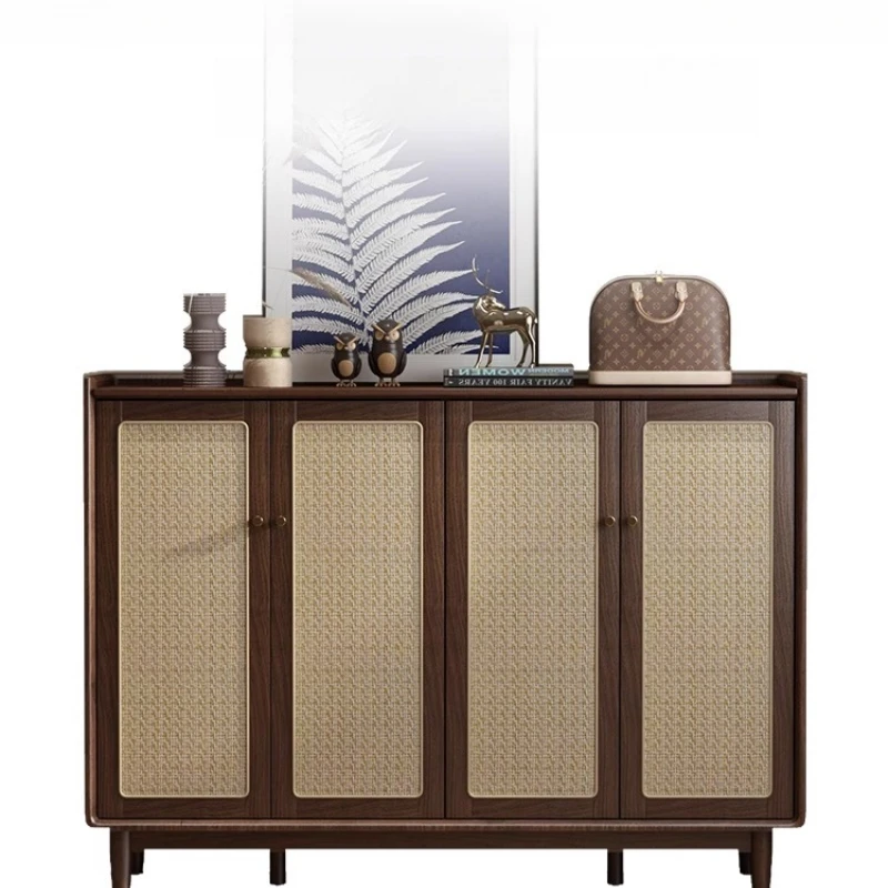 

Solid wood rattan shoe cabinet large-capacity household door entrance cabinet