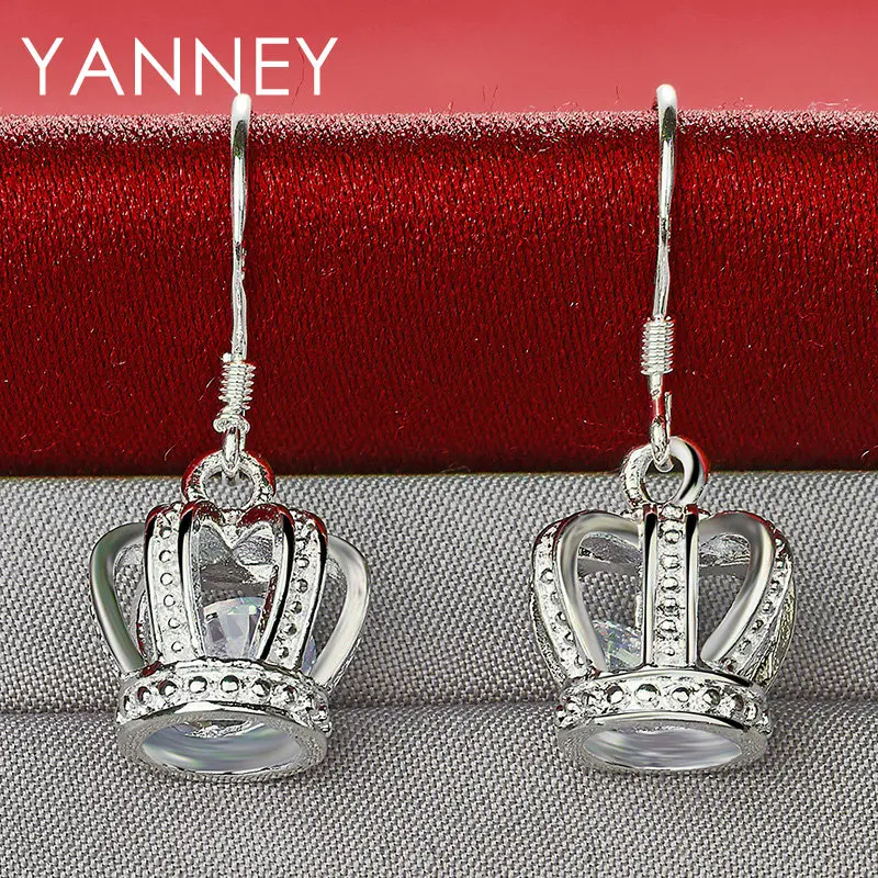 New 28MM 925 Sterling Silver Exquisite Crown Zircon Earrings For Women Fashion Wedding Temperament Jewelry Gifts Accessories