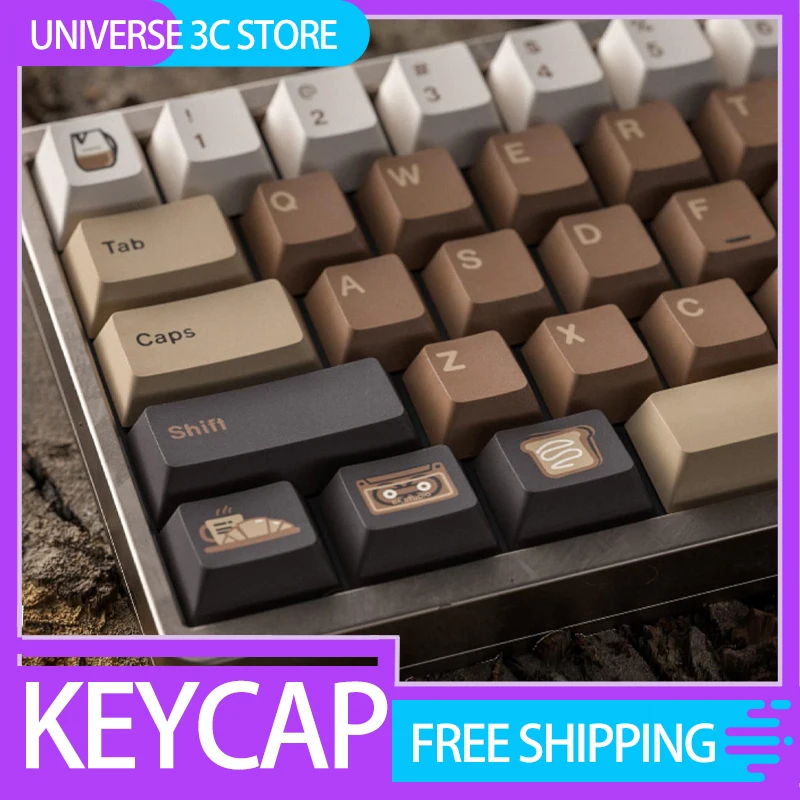 

Alohakb Keyboard Keycap Coffee Latte Pbt Full Five-Sided Sublimation Customized Ergonomics Accessories For Office Girl Gifts