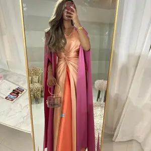 Runde Nachtkleider mit Krepp für Frauen, lange rosa Kleiderlinie, Partykleid 8 Hauptverkaufskleid Long Crepe - №5