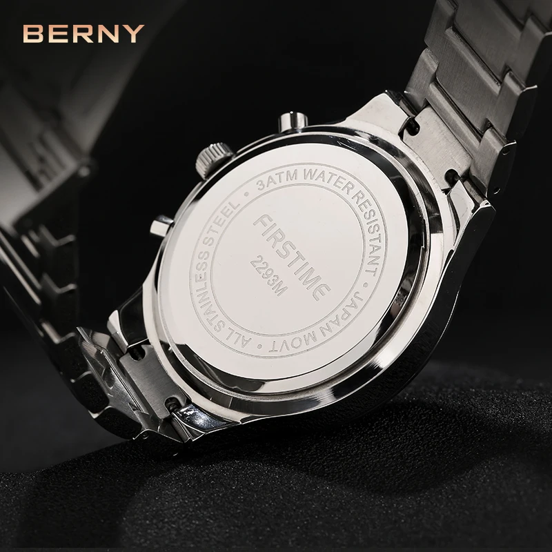 BERNY Men Quartz Watches Japan Movement Multifunction Dial Chronograph Calendar Watch Waterproof Relogio Saat Montre Wristwatch