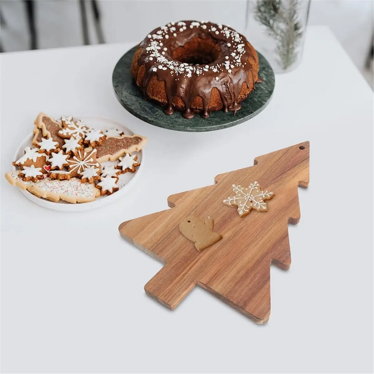 2pcs Christmas Tree Charcuterie Board, Wooden Cutting Board Xmas Tree Serving Kitchen Chopping Cheese Sushi Fruits Snack