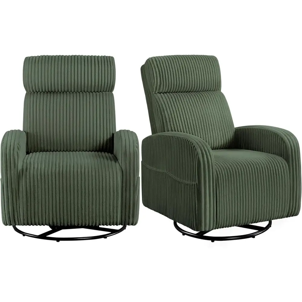 

360° Swivel Glider Chair for Nursery or Living Room with Corduroy Fabric and High Back, Green Set of 2