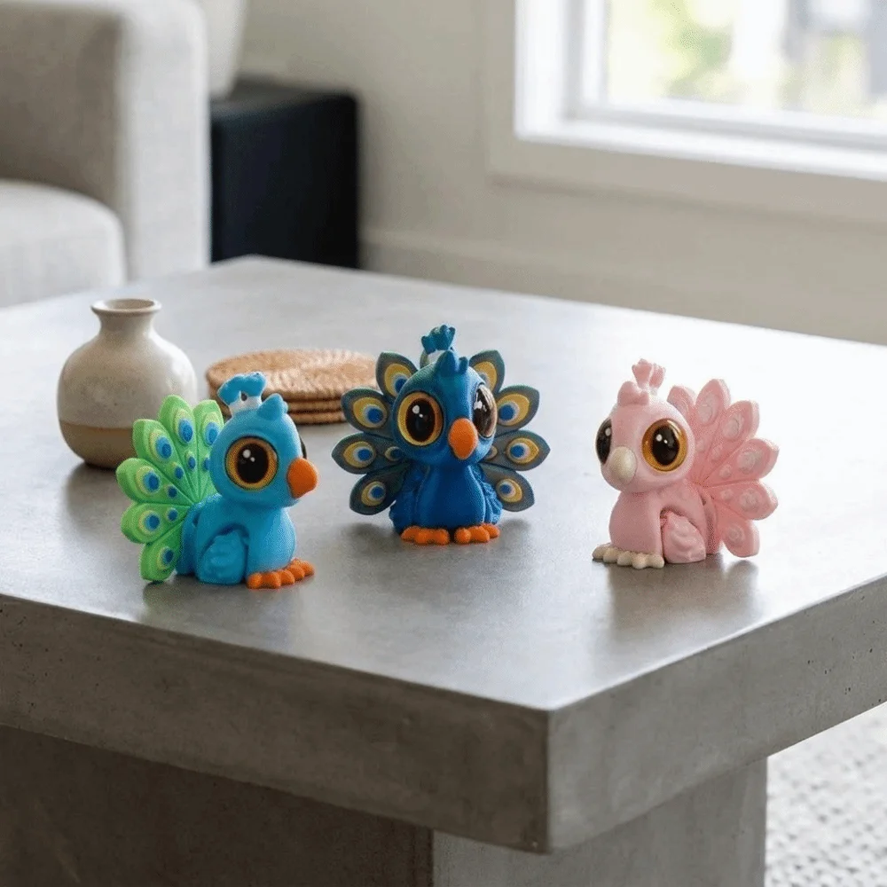 Cartoon Style 3D Printed Peacock Figurine Multi‑Color Decorative Articulated Peacock Ornament Lightweight Plastic