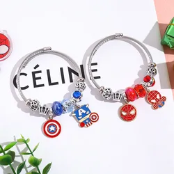 Avengers Adjustable Stainless Steel Bracelet Captain America Spider-Man Pendant Beads Crystal Jewelry Accessories Gift